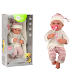 Levensechte babypop - grijze trui - beweegbare ledematen - incl accessoires