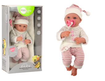 Levensechte babypop - grijze trui - beweegbare ledematen - incl accessoires