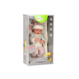 Levensechte babypop - grijze trui - beweegbare ledematen - incl accessoires