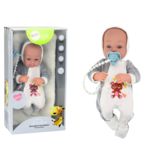 Speelgoed pop - grijze trui - beweegbare ledematen - incl. fopspeen