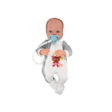 Speelgoed pop - grijze trui - beweegbare ledematen - incl. fopspeen