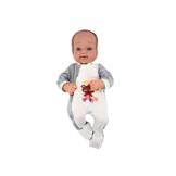 Speelgoed pop - grijze trui - beweegbare ledematen - incl. fopspeen