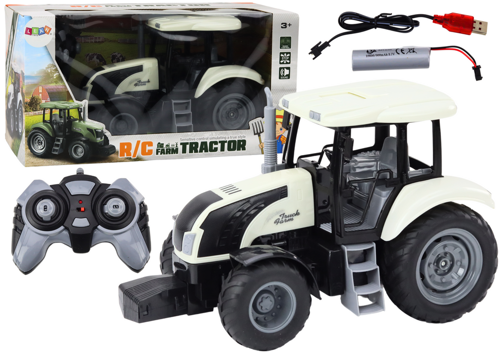 Bestuurbare auto - witte tractor - 34 x 18.5 x 16 cm - geluidseffecten