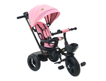 Driewieler met duwstang - metalen frame - veiligheidsgordel - opbergbak