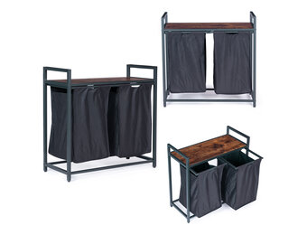 Wasmand - 92 liter - metaal en houtfineer - loft ontwerp