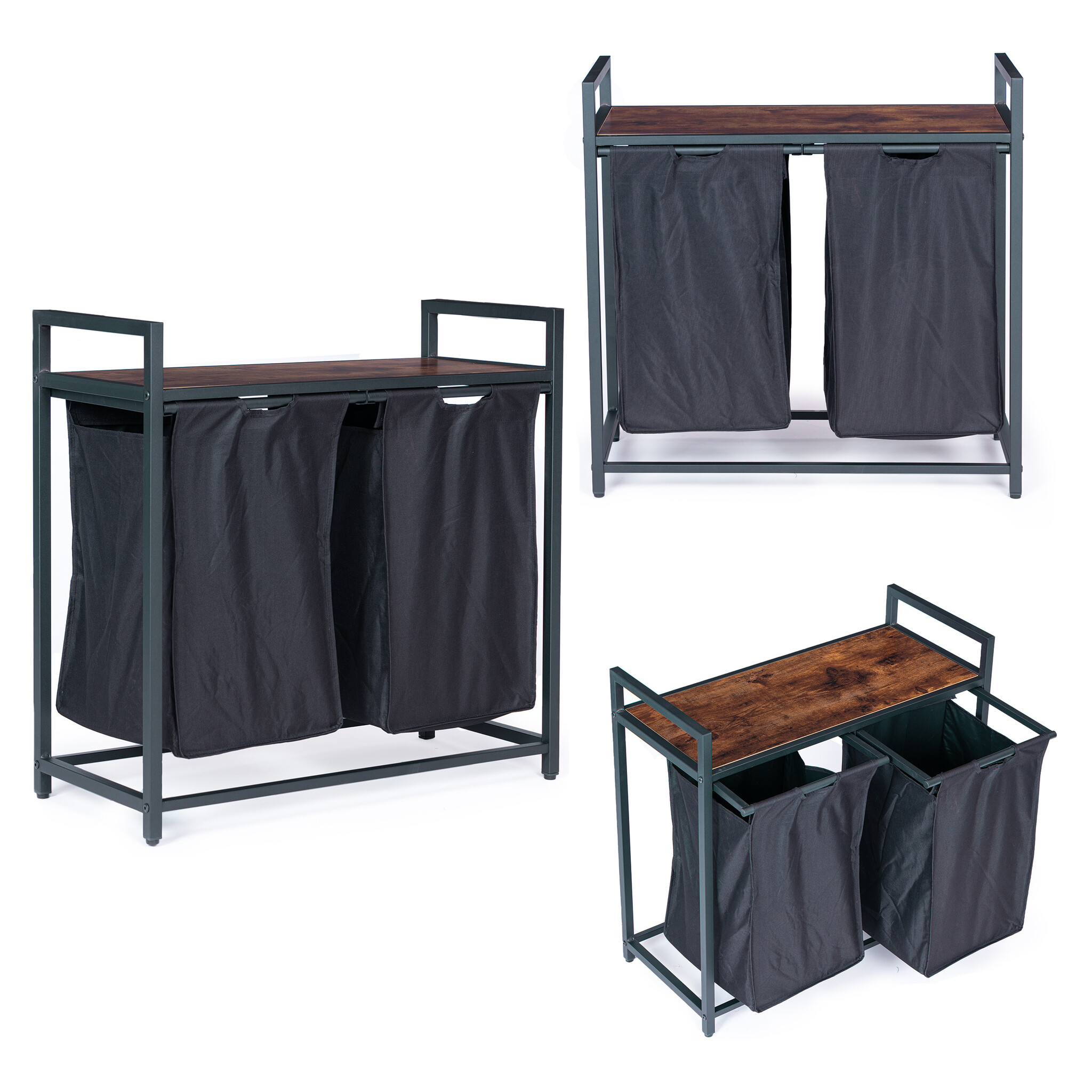 Wasmand - 92 liter - metaal en houtfineer - loft ontwerp