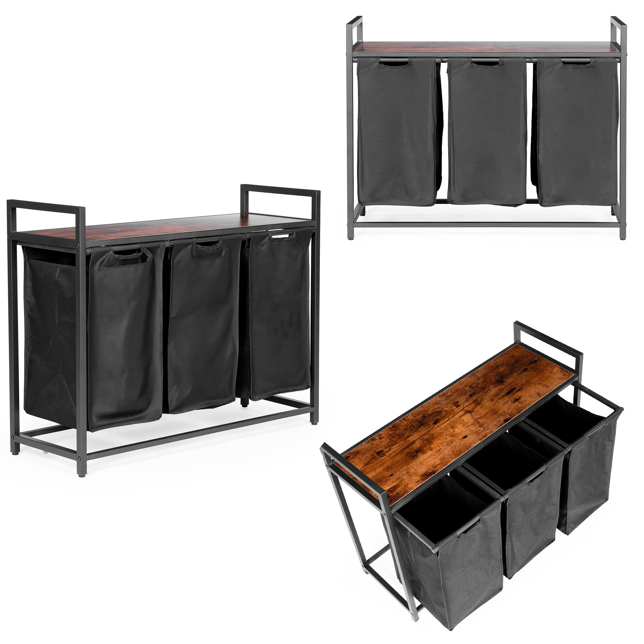 Wasmand 3 vakken - 93 x 73 x 33 cm - 114L - vochtbestendig