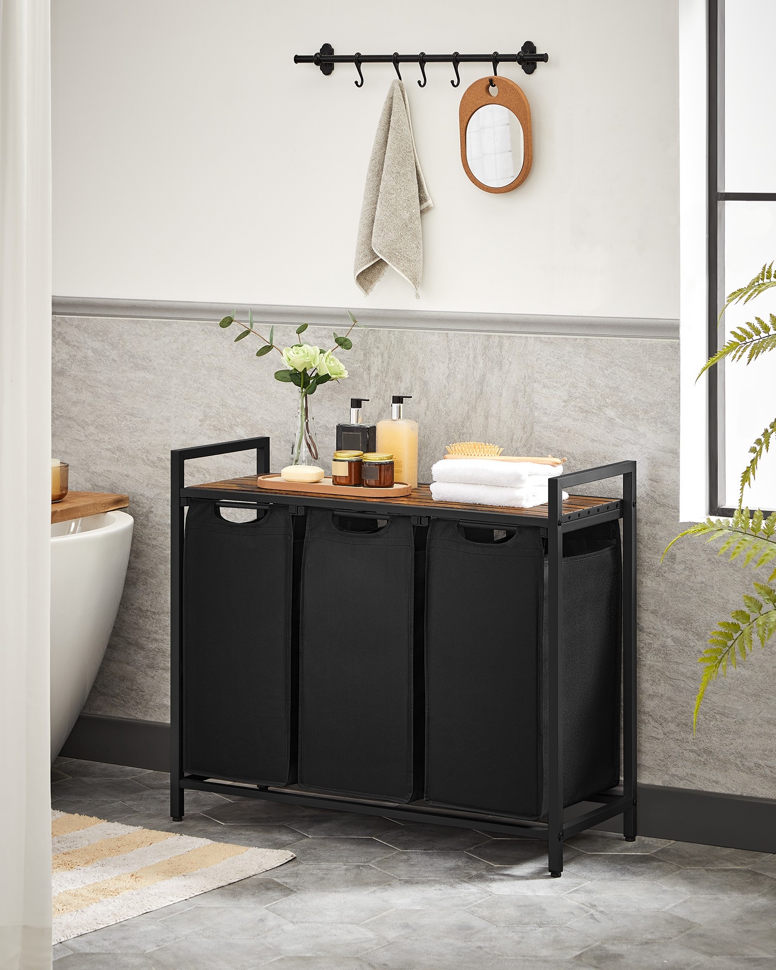 Wasmand 3 vakken - 93 x 73 x 33 cm - 114L - vochtbestendig