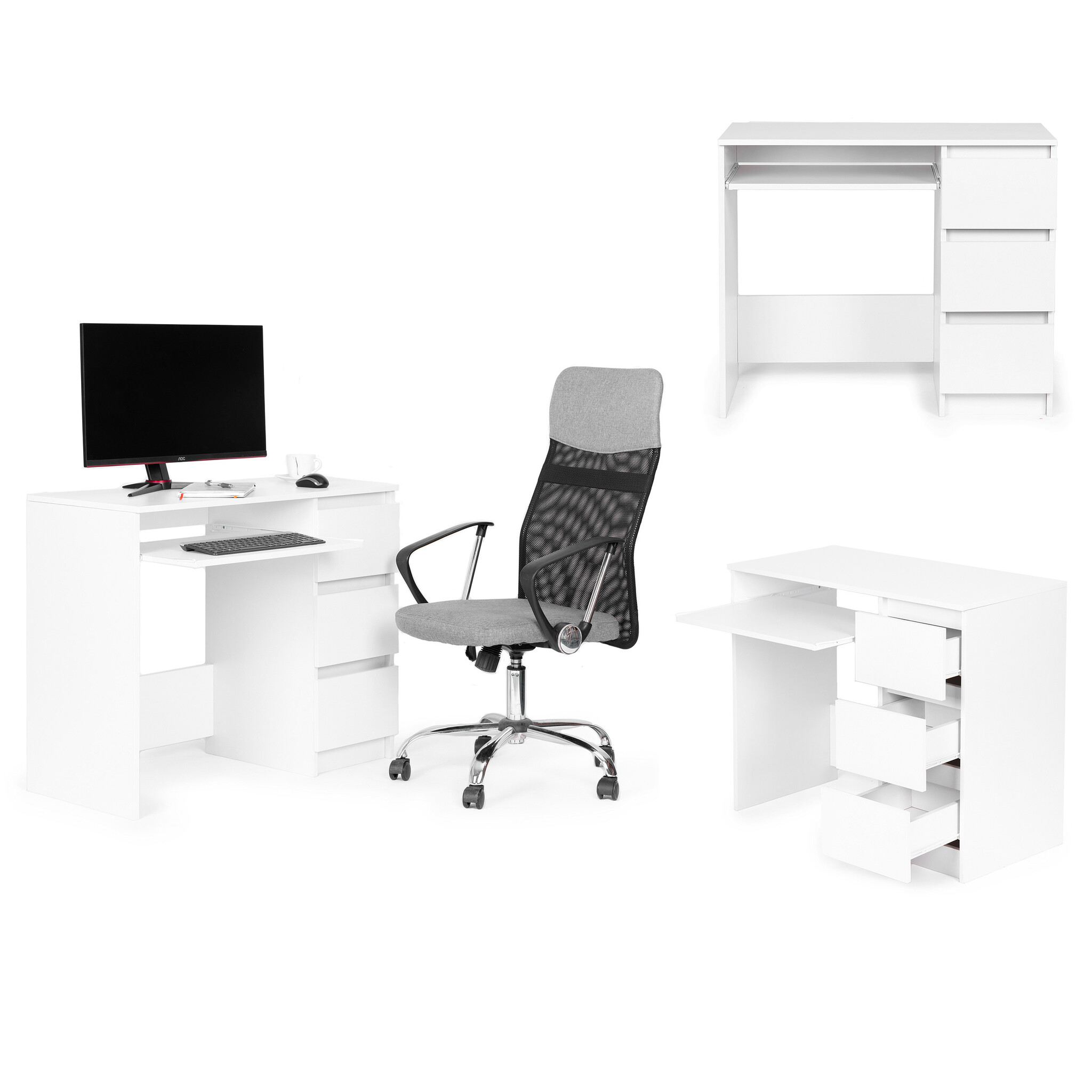 Computerbureau - wit - 90 x 45 cm - 3 laden