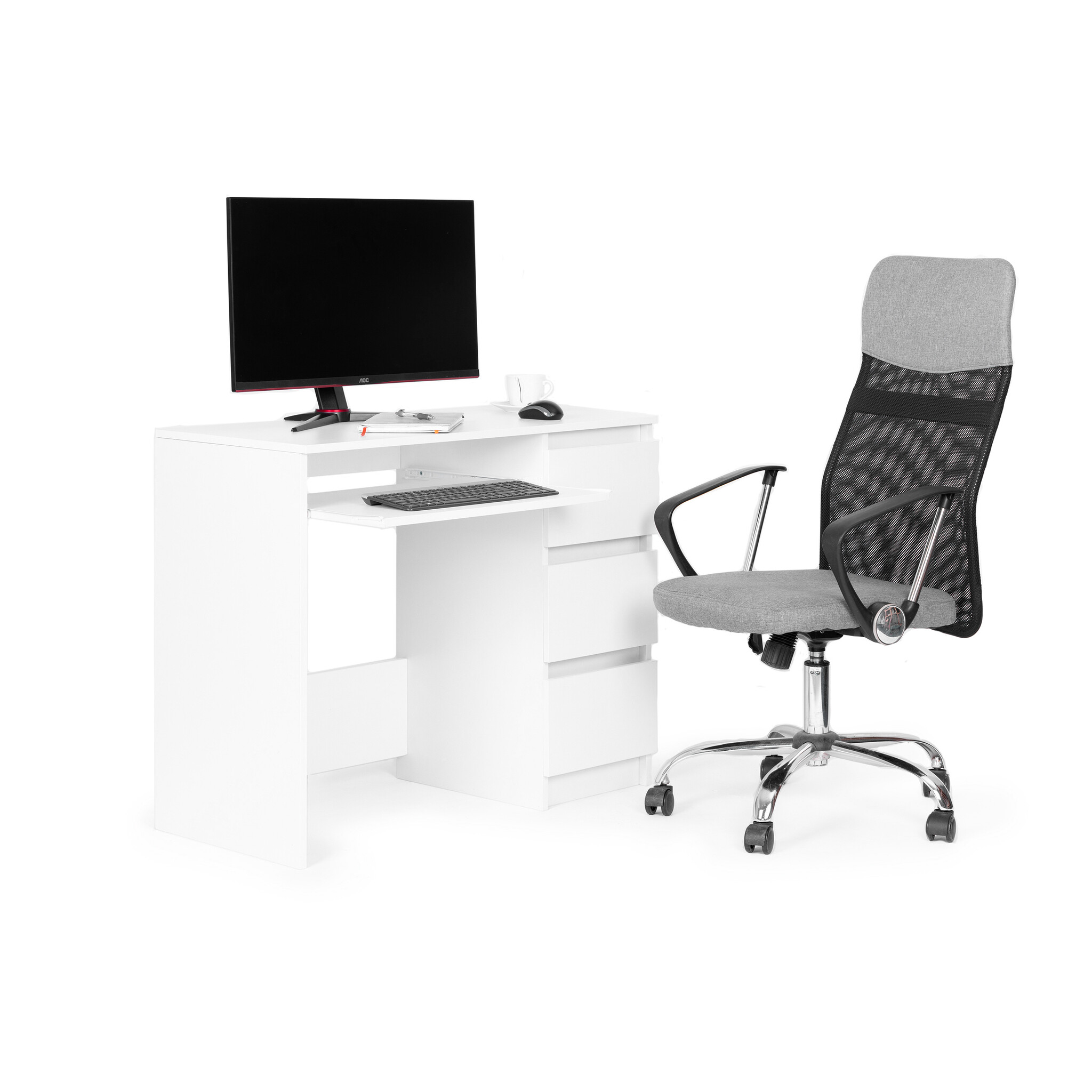 Computerbureau - wit - 90 x 45 cm - 3 laden