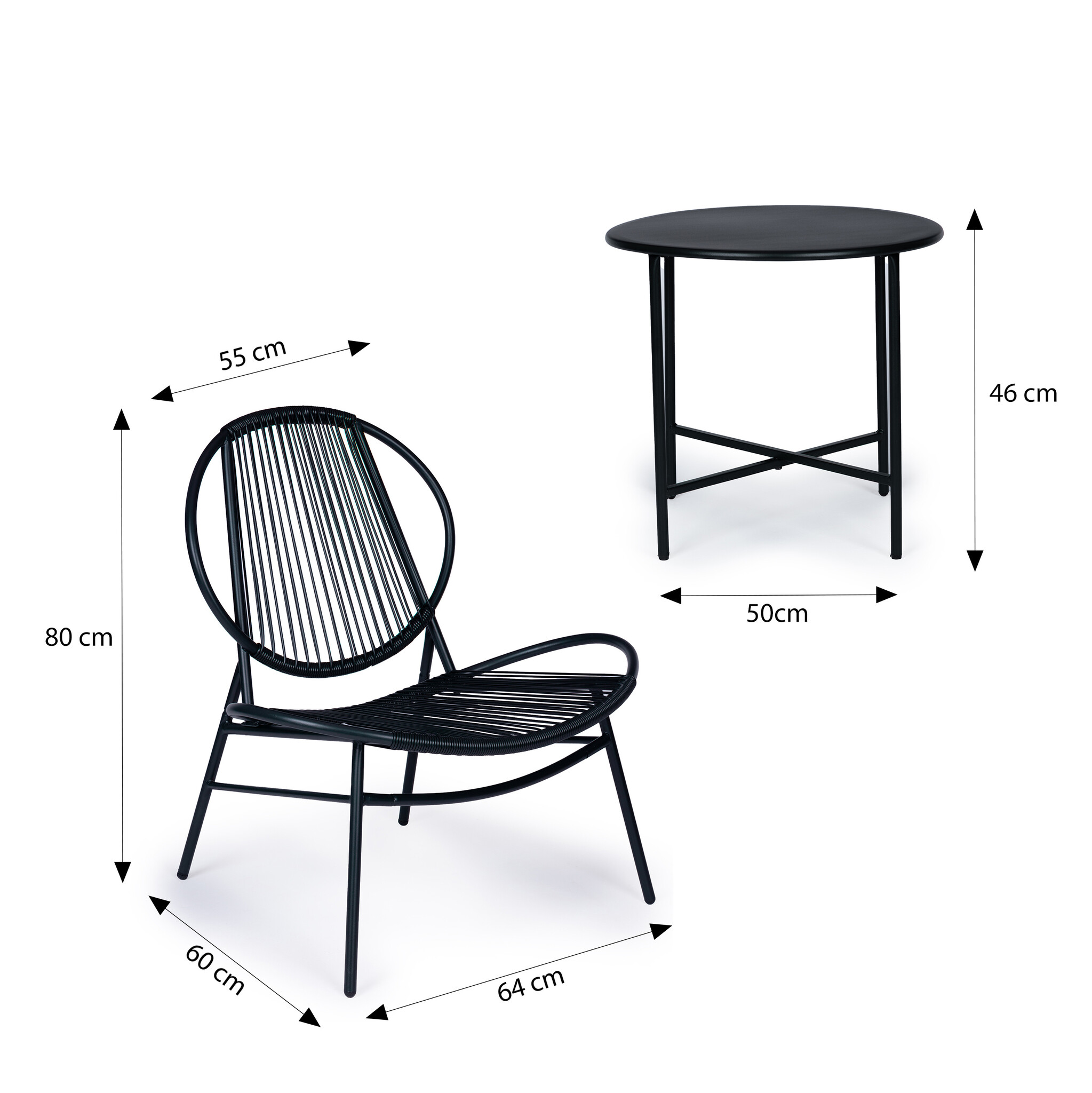 Tuinset - metaal - technorattan - 2 stoelen en tafel