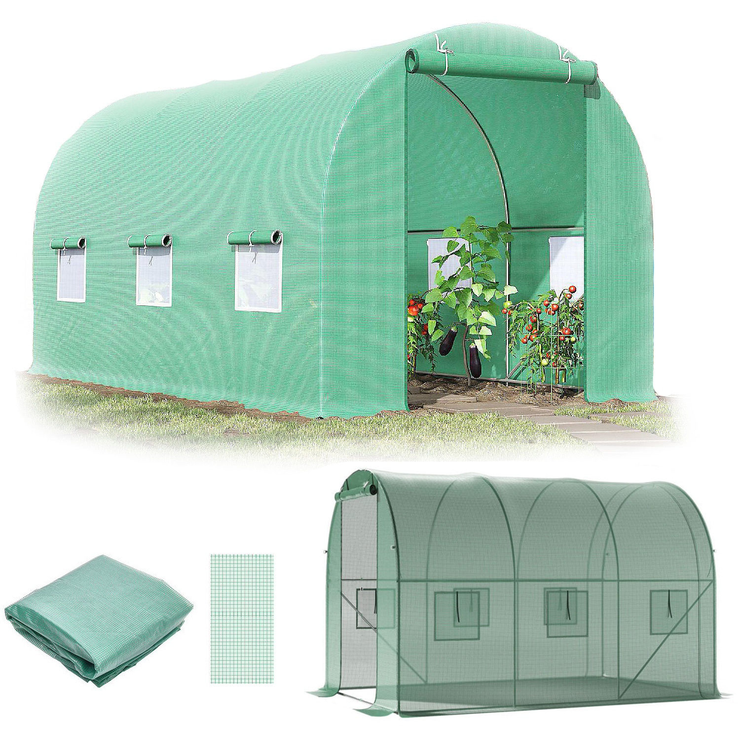 Tunnelkas - verzinkt staal - PE-folie met UV6-filter - 200 x 300 x 200 cm