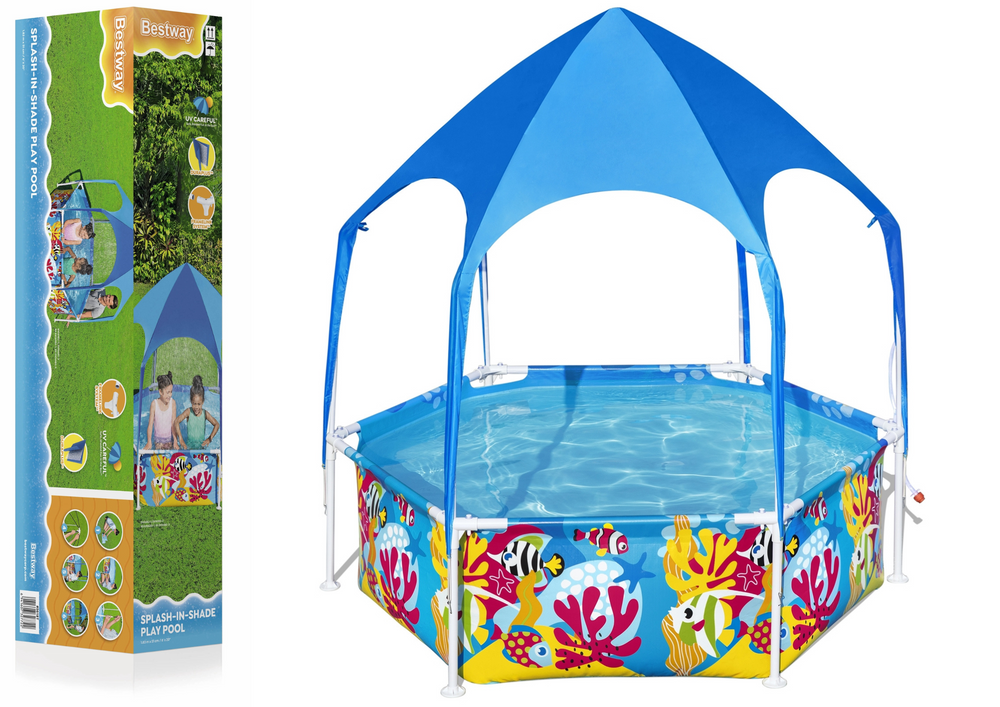 Tuin zwembad - 183x51 cm - onderwaterwereld thema - incl. zonneklep