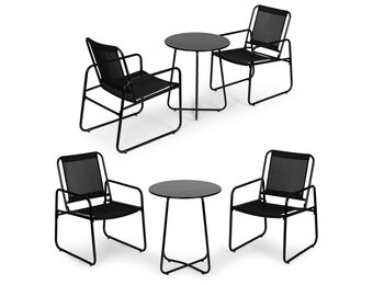 Tuinset - zwart - 2 stoelen - gepoedercoat staal