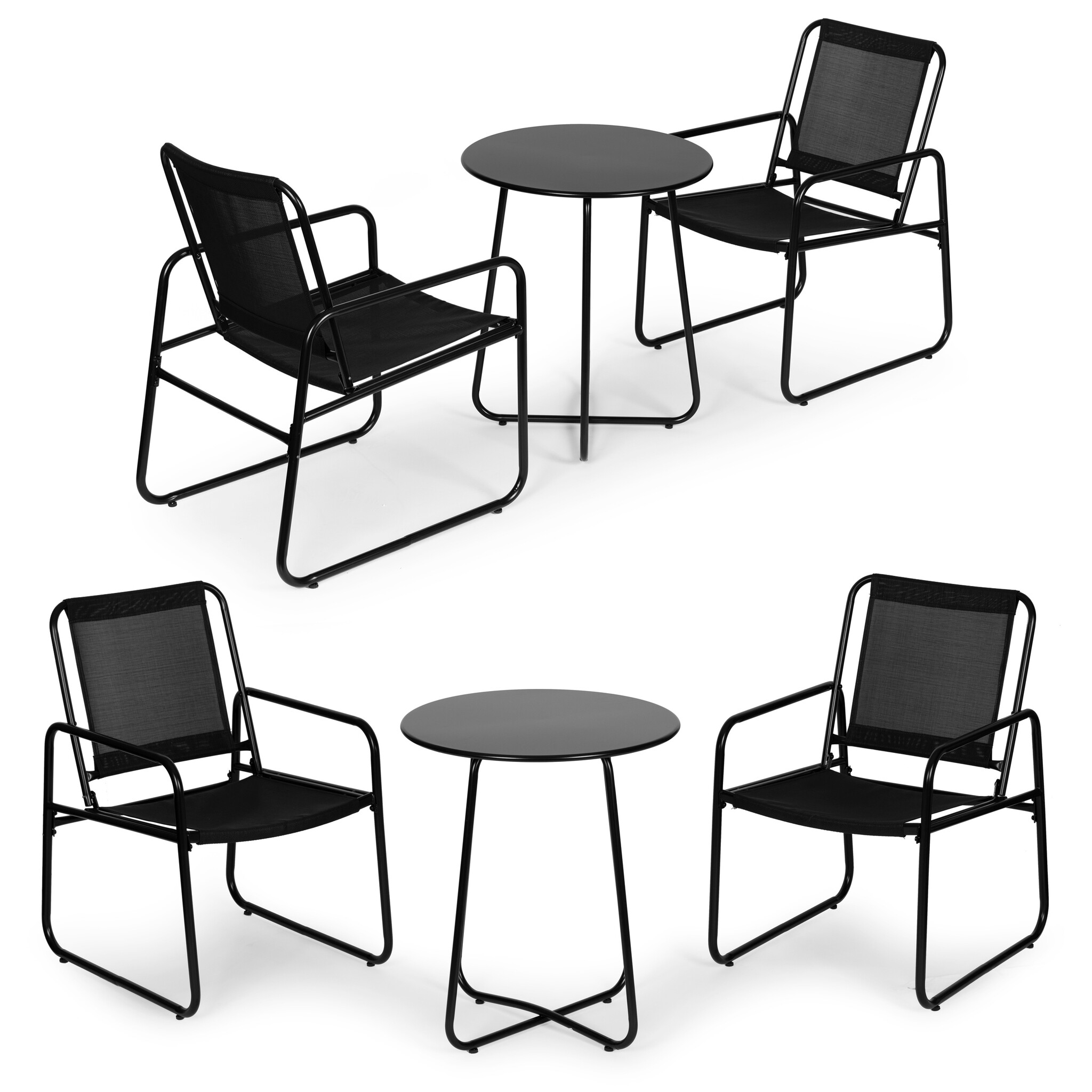 Tuinset - zwart - 2 stoelen - gepoedercoat staal