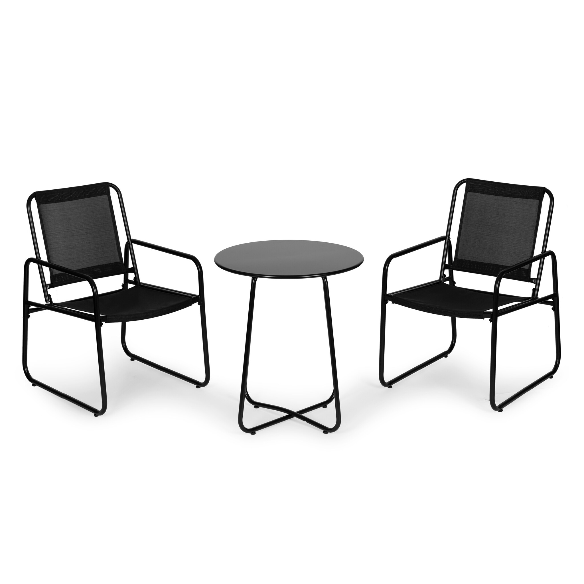 Tuinset - zwart - 2 stoelen - gepoedercoat staal