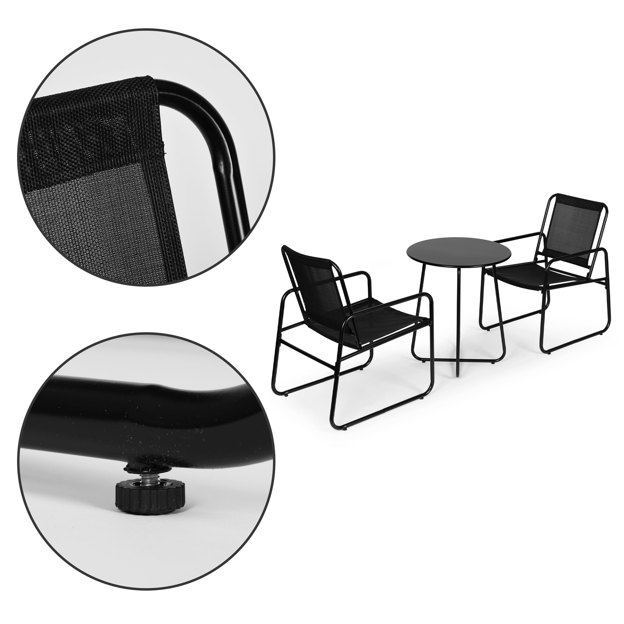 Tuinset - zwart - 2 stoelen - gepoedercoat staal