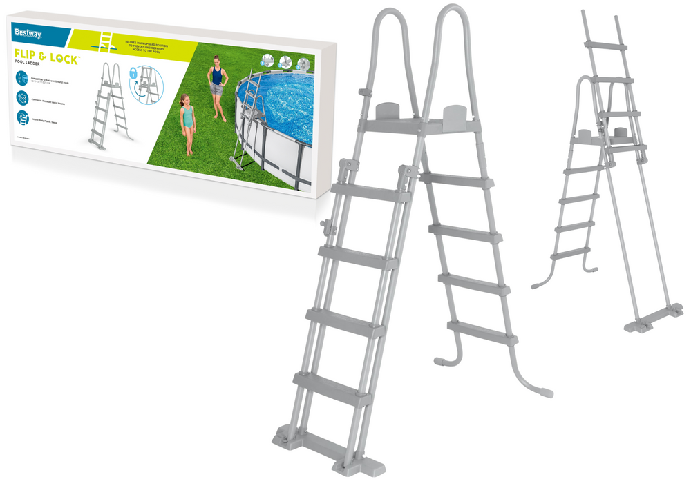 Zwembadtrap - 4 treden - metaal en plastic - 132 cm hoog