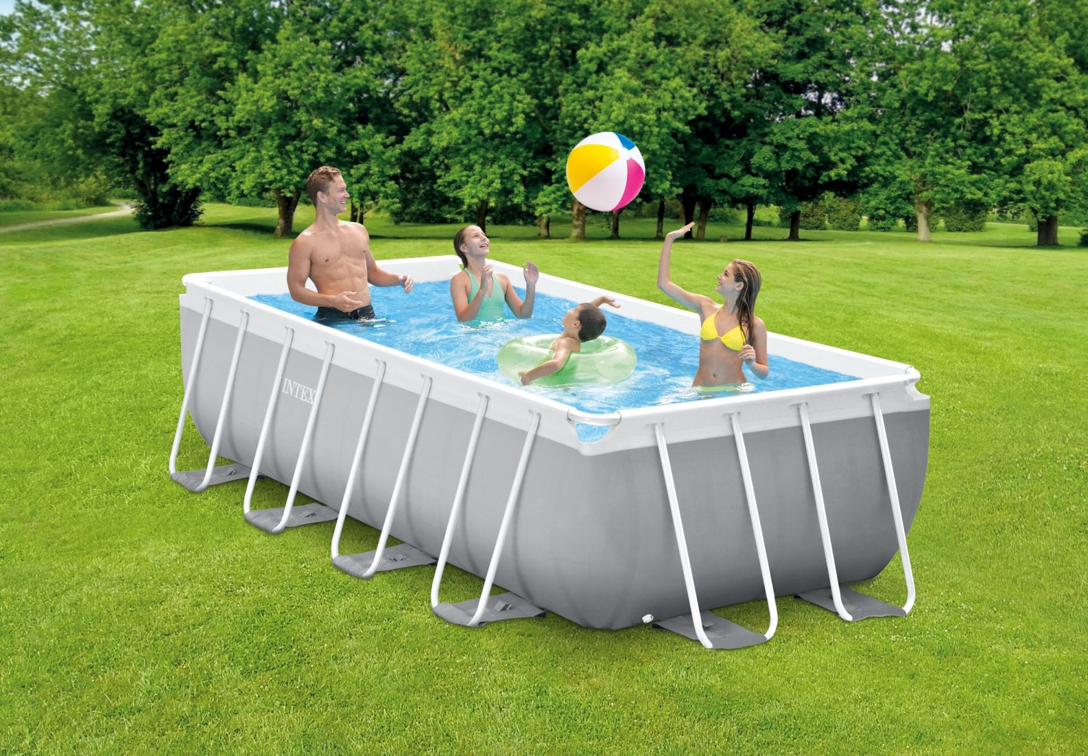 Familiezwembad - 400x200 cm - drielaags PVC - inclusief pomp en ladder