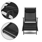 Tuinstoel - zwart - opvouwbaar - verstelbare rugleuning - 150-180x64x66-94.5 cm