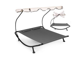 Dubbele ligstoel - grijs - 200 x 190 x 159 cm - met luifel