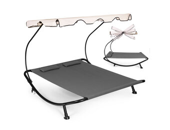 Dubbele ligstoel - grijs - 200 x 190 x 159 cm - met luifel