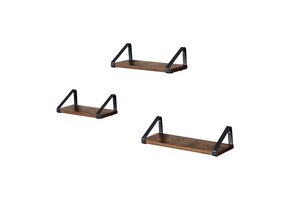 Wandplank - set van 3 - rustiek bruin - metaal en spaanplaat