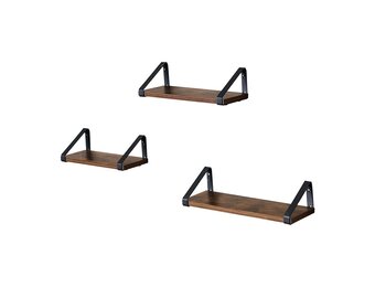 Wandplank - set van 3 - rustiek bruin - metaal en spaanplaat