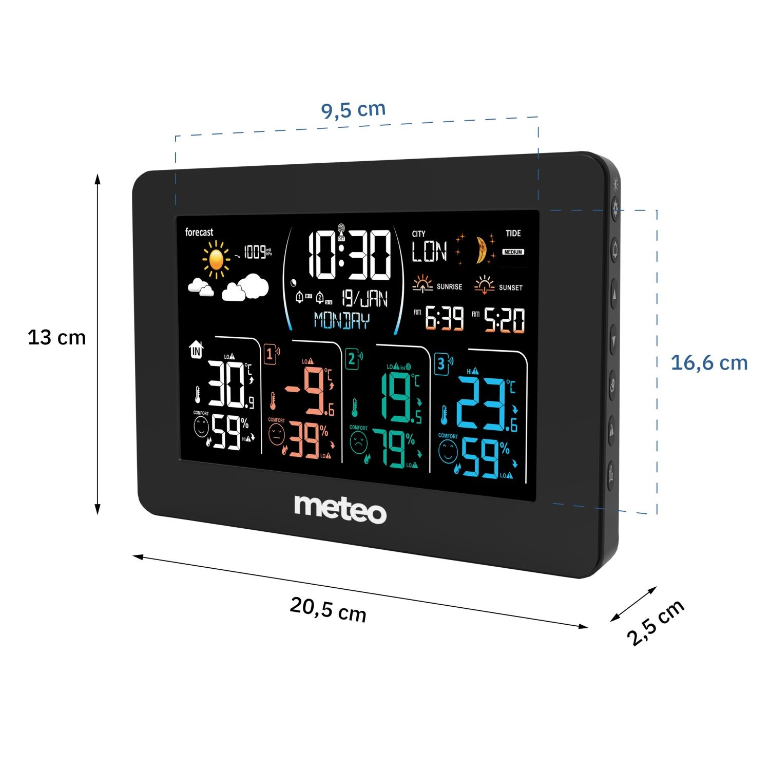 Weerstation - draadloos - 20.5 x 13 x 2.5 cm - met sensoren