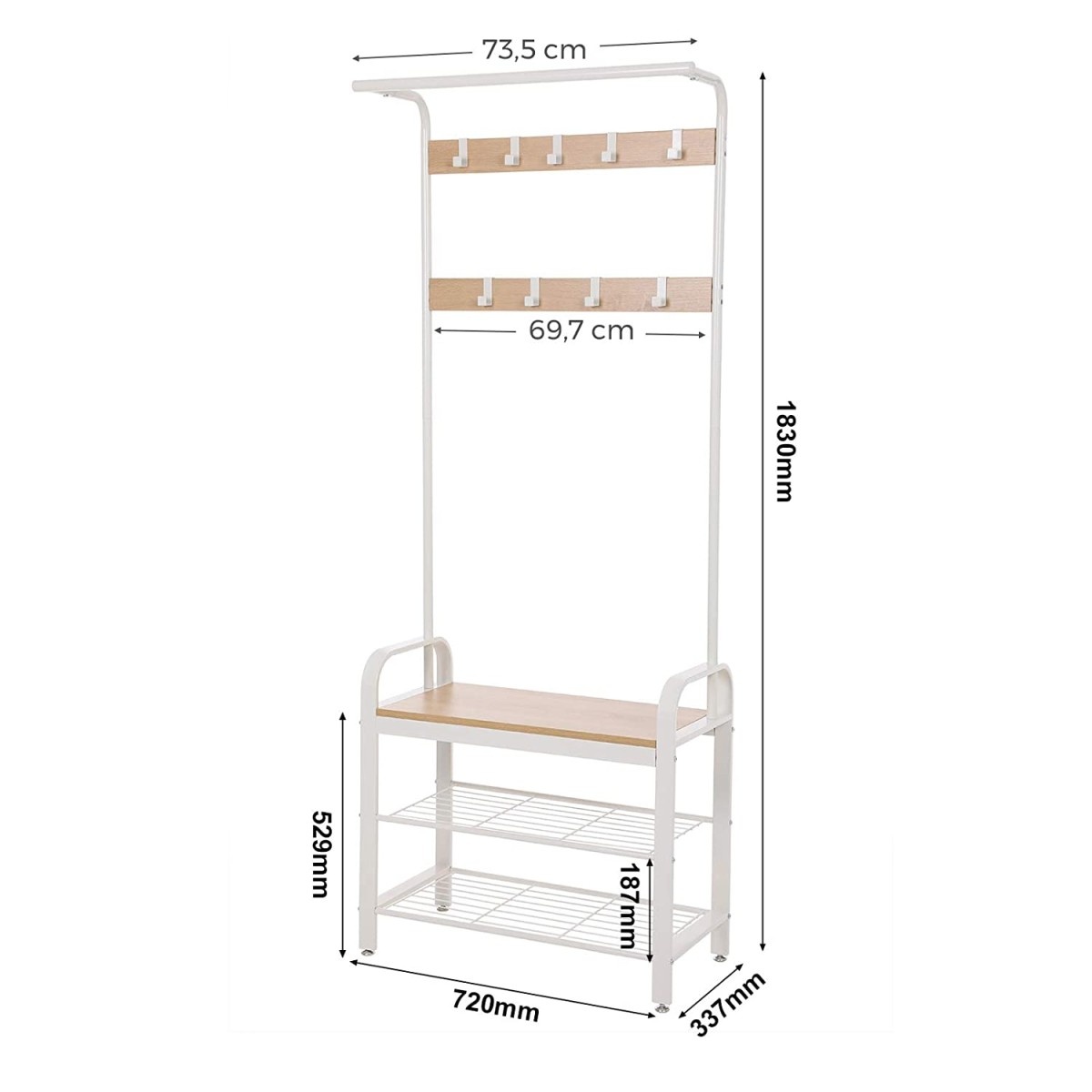 Kapstok met schoenenrek - beige - 72 x 33,7 x 183 cm - zelfmontage