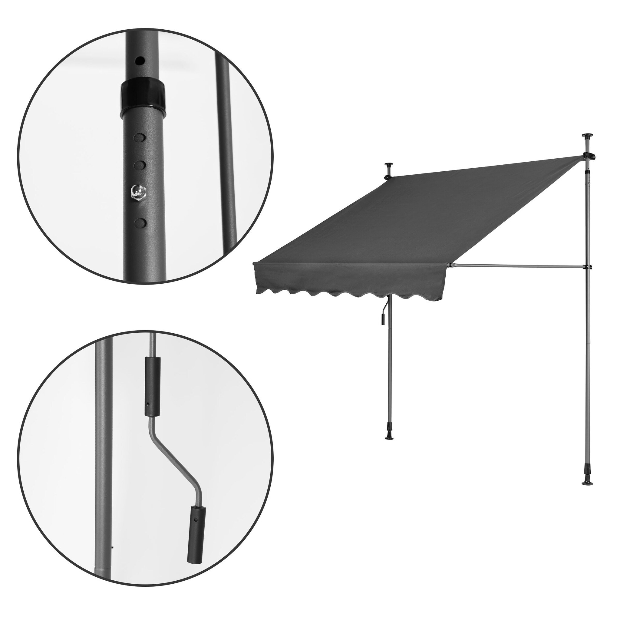 Zonnescherm balkon - grijs - 200 cm breed - UV-bestendig doek
