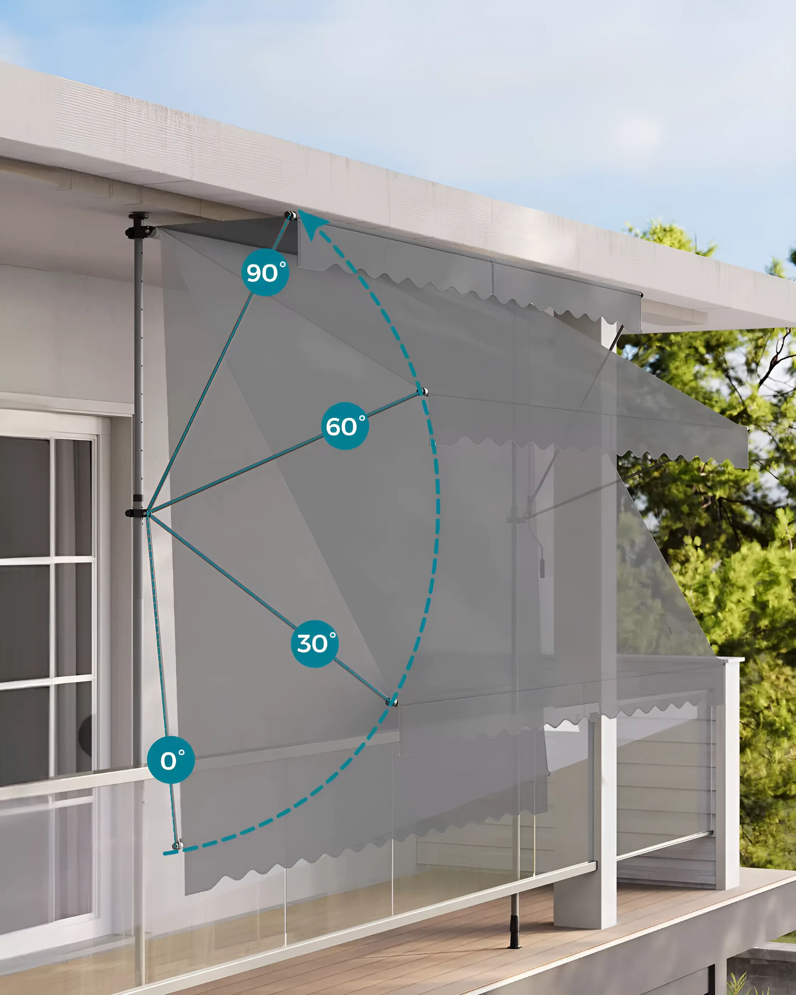 Zonnescherm balkon - grijs - 200 cm breed - UV-bestendig doek
