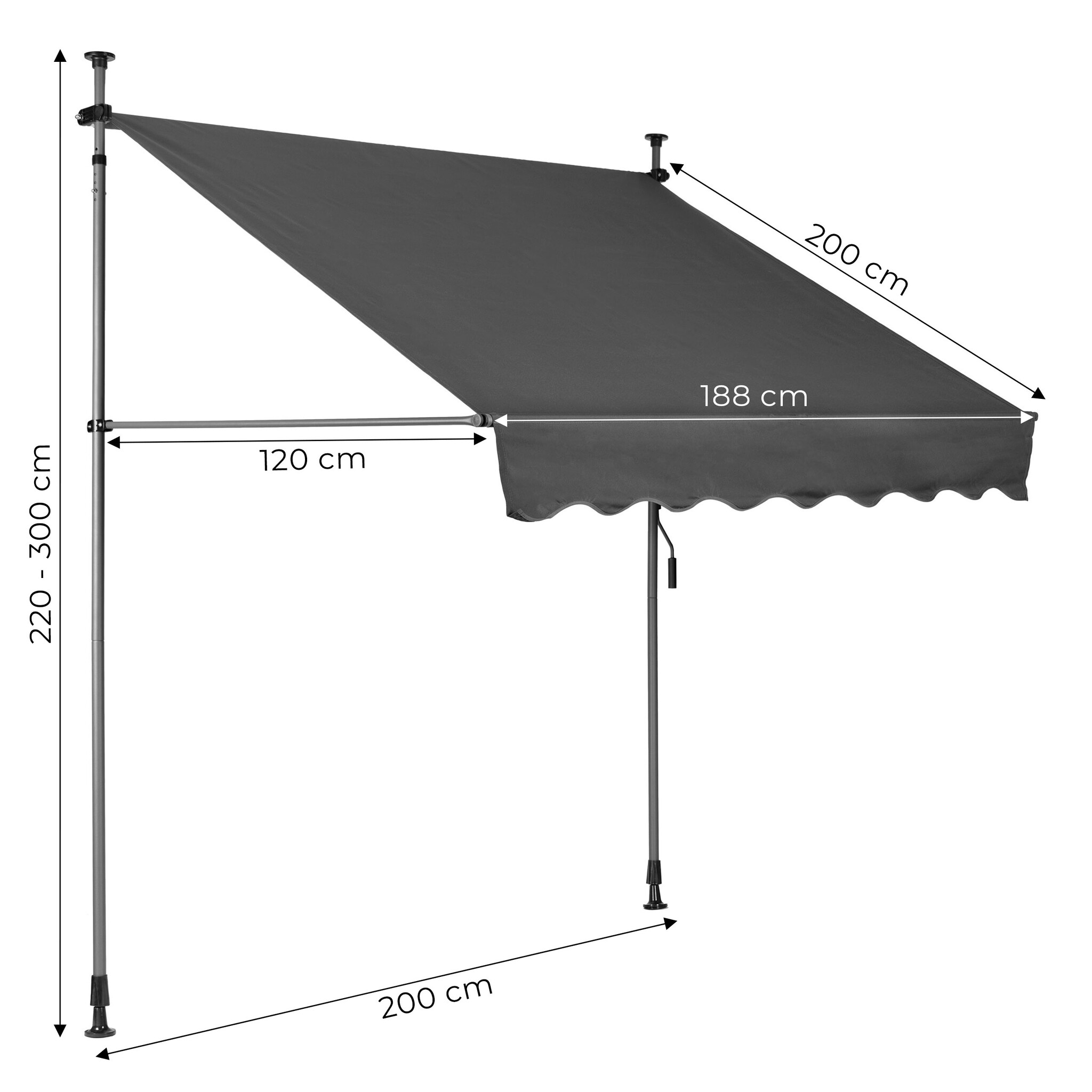Zonnescherm balkon - grijs - 200 cm breed - UV-bestendig doek