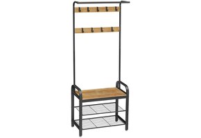 Kapstok met schoenenrek - honingbruin/zwart - 72x33.7x183 cm - zelfmontage