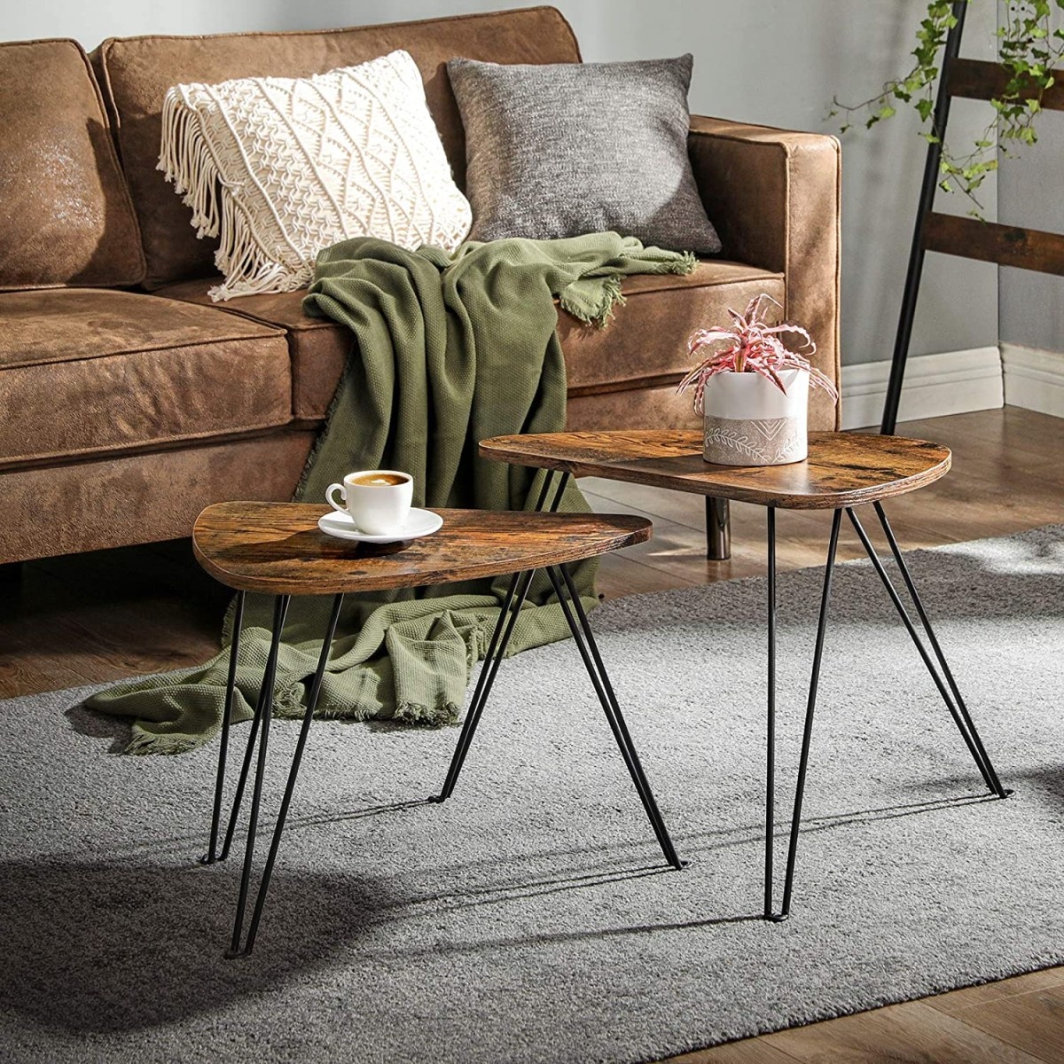Salontafel - rustiek bruin - spaanplaat, staal - 60 x 38 x 47,5 cm