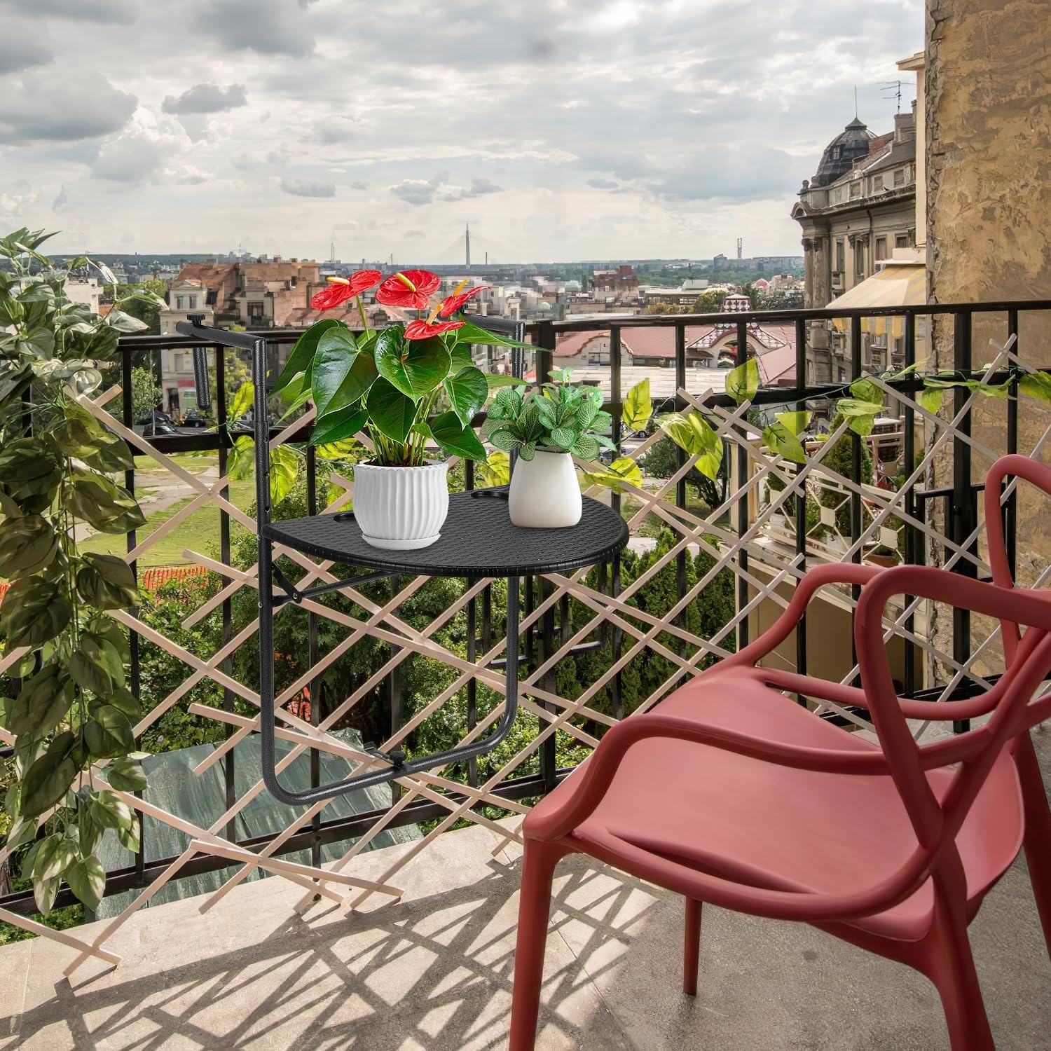 Balkon tafeltje - zwart - 64x60x83 cm - opvouwbaar