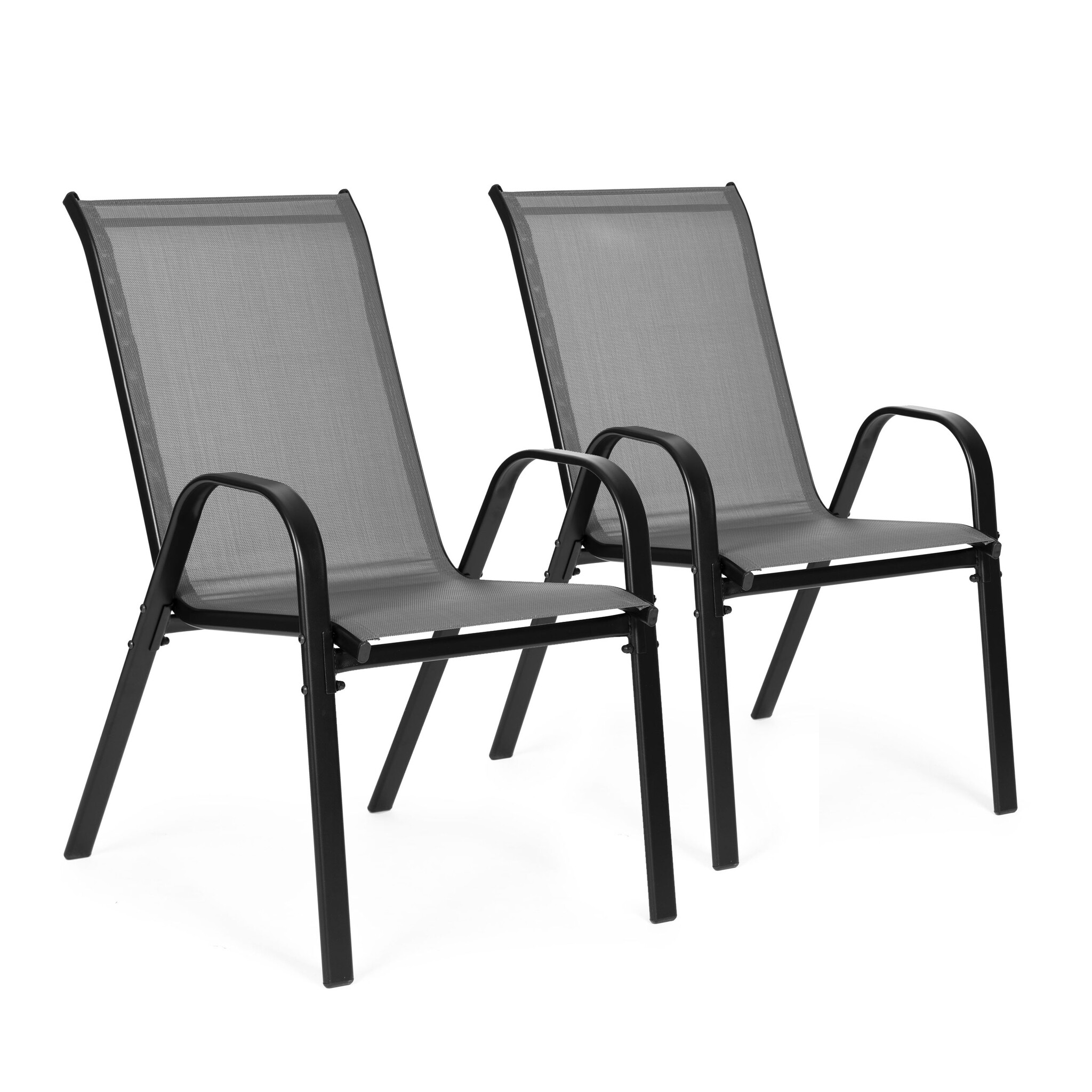 Tuinstoel grijs - 90.5 x 72 x 55 cm - gepoedercoat staal - 2 stuks