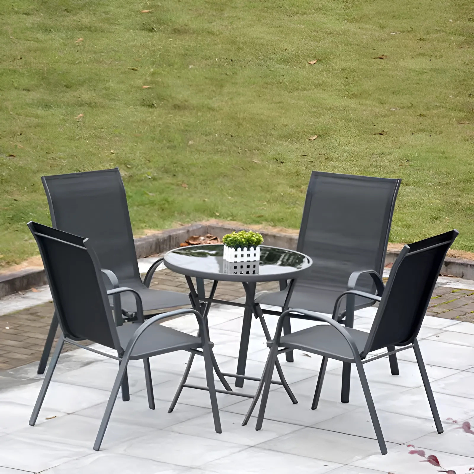 Tuinstoel grijs - 90.5 x 72 x 55 cm - gepoedercoat staal - 2 stuks