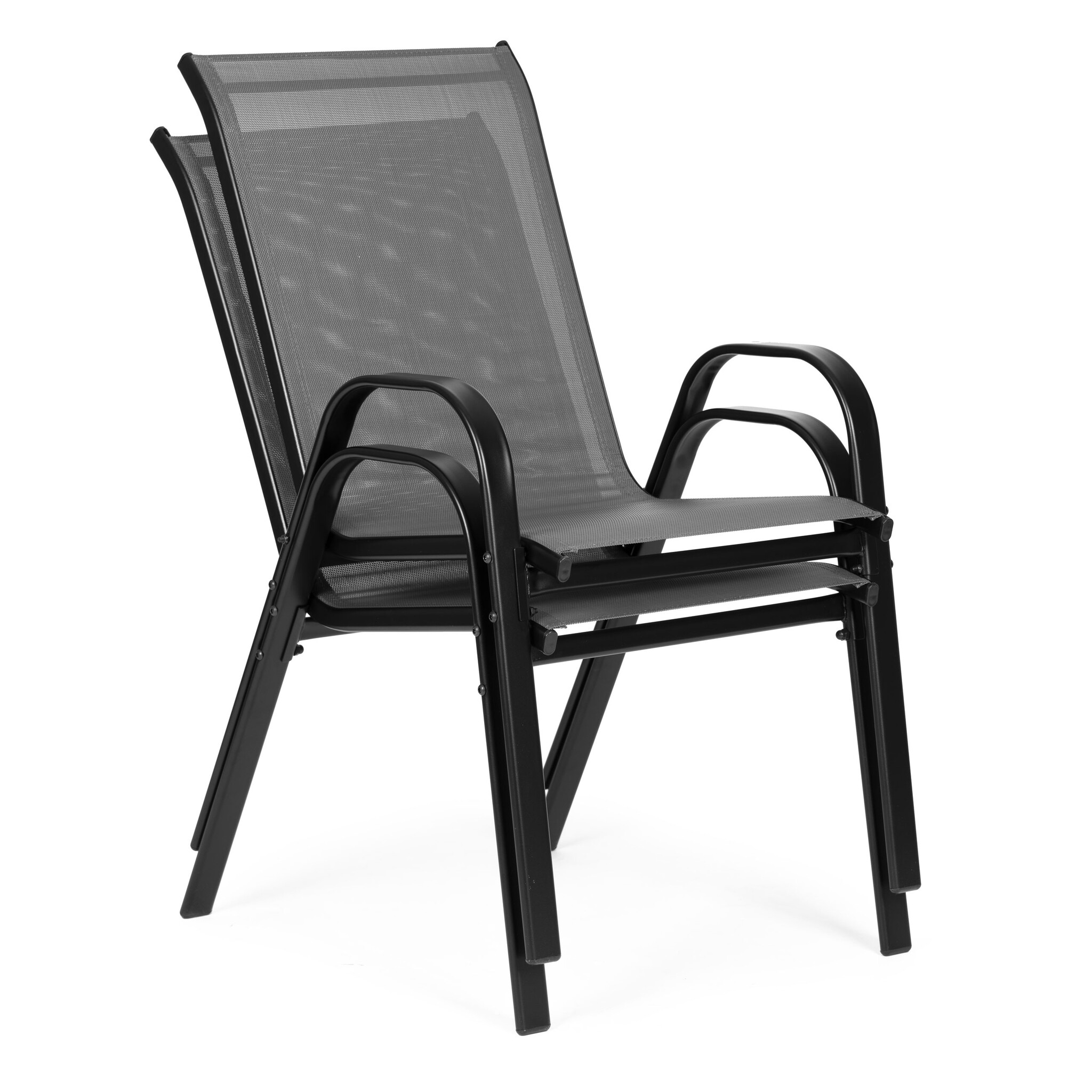 Tuinstoel grijs - 90.5 x 72 x 55 cm - gepoedercoat staal - 2 stuks
