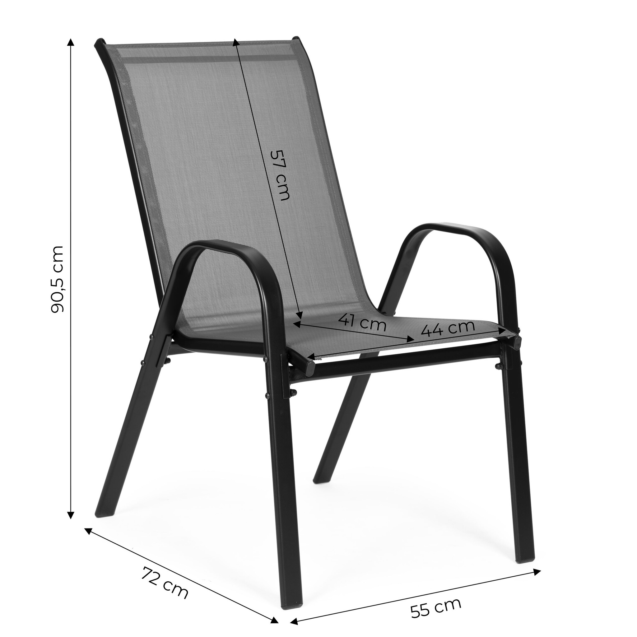 Tuinstoel grijs - 90.5 x 72 x 55 cm - gepoedercoat staal - 2 stuks