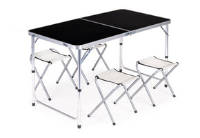 Inklapbare campingtafel - 120x60 cm - verstelbare hoogte - incl. 4 stoelen
