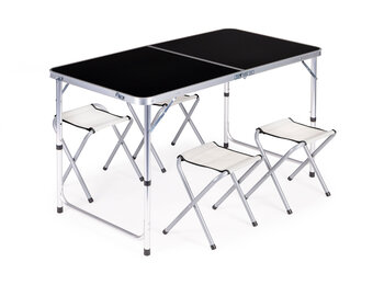 Inklapbare campingtafel - 120x60 cm - verstelbare hoogte - incl. 4 stoelen