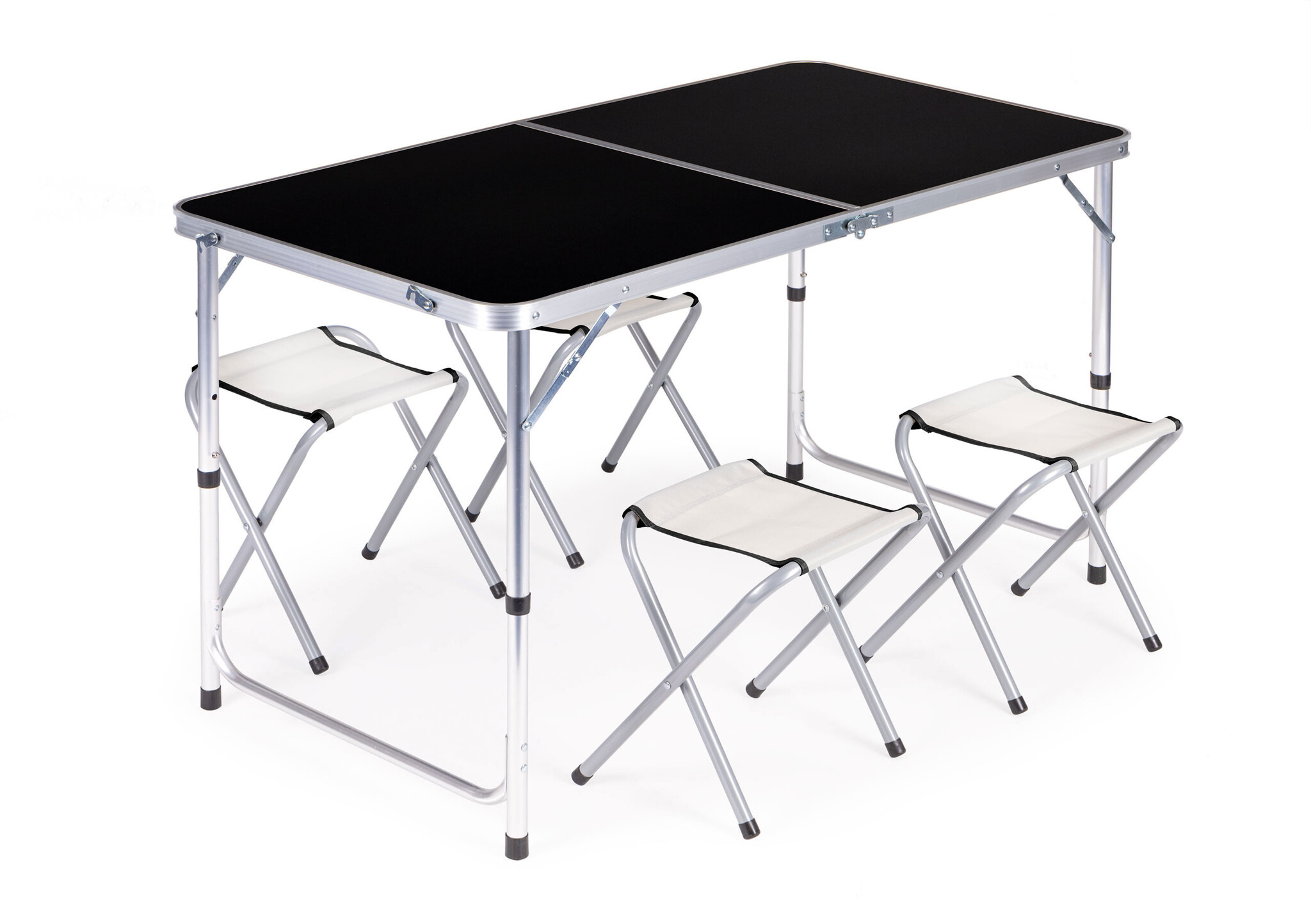 Inklapbare campingtafel - 120x60 cm - verstelbare hoogte - incl. 4 stoelen