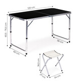 Inklapbare campingtafel - 120x60 cm - verstelbare hoogte - incl. 4 stoelen