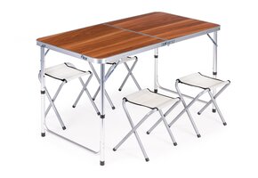 Inklapbare campingtafel - 120x60 cm - 4 stoelen - verstelbare hoogte