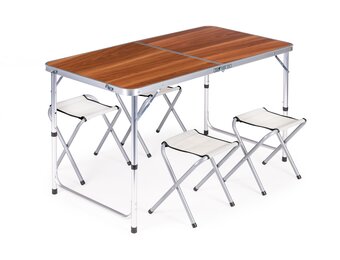 Inklapbare campingtafel - 120x60 cm - 4 stoelen - verstelbare hoogte
