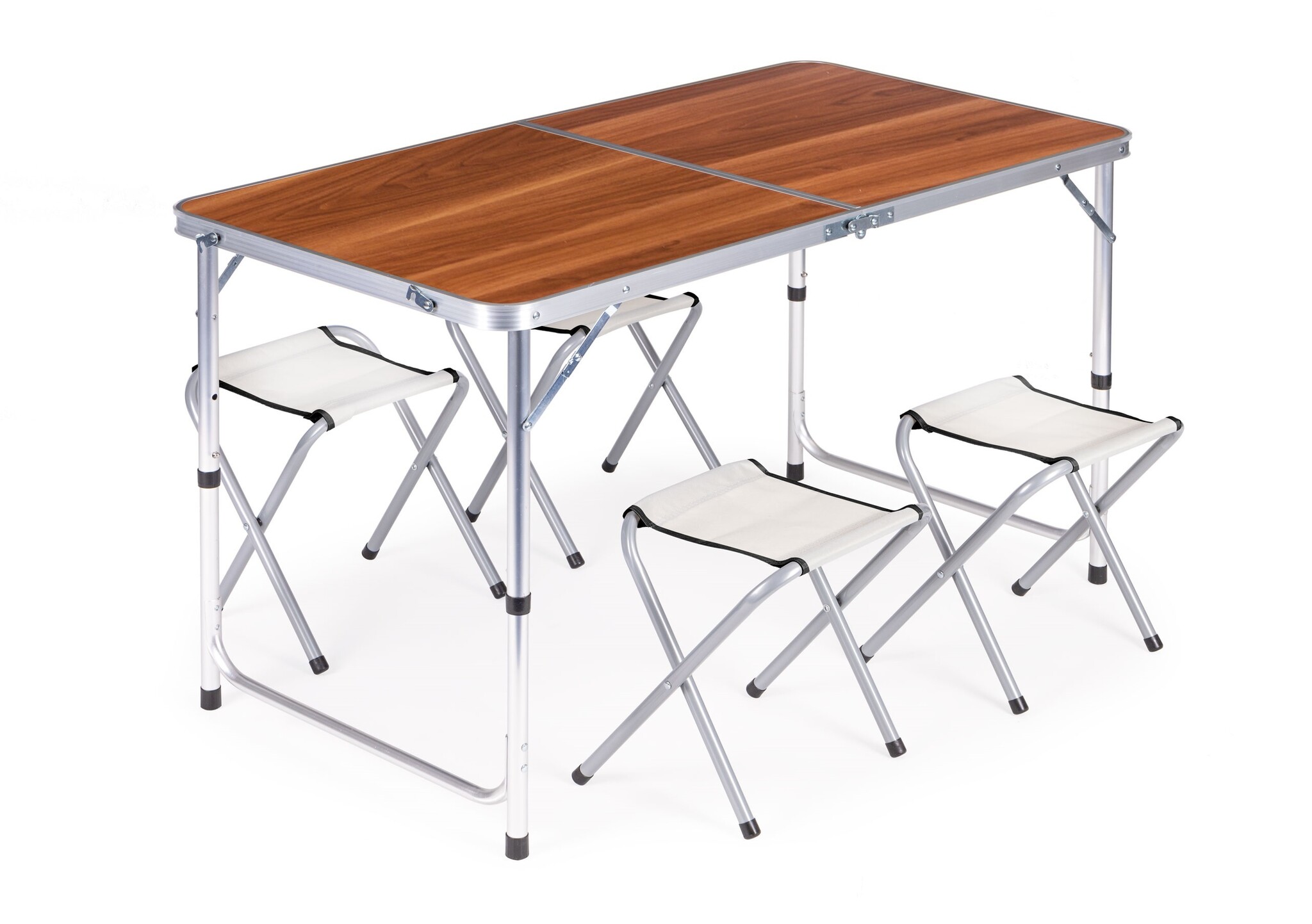Inklapbare campingtafel - 120x60 cm - 4 stoelen - verstelbare hoogte