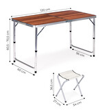 Inklapbare campingtafel - 120x60 cm - 4 stoelen - verstelbare hoogte