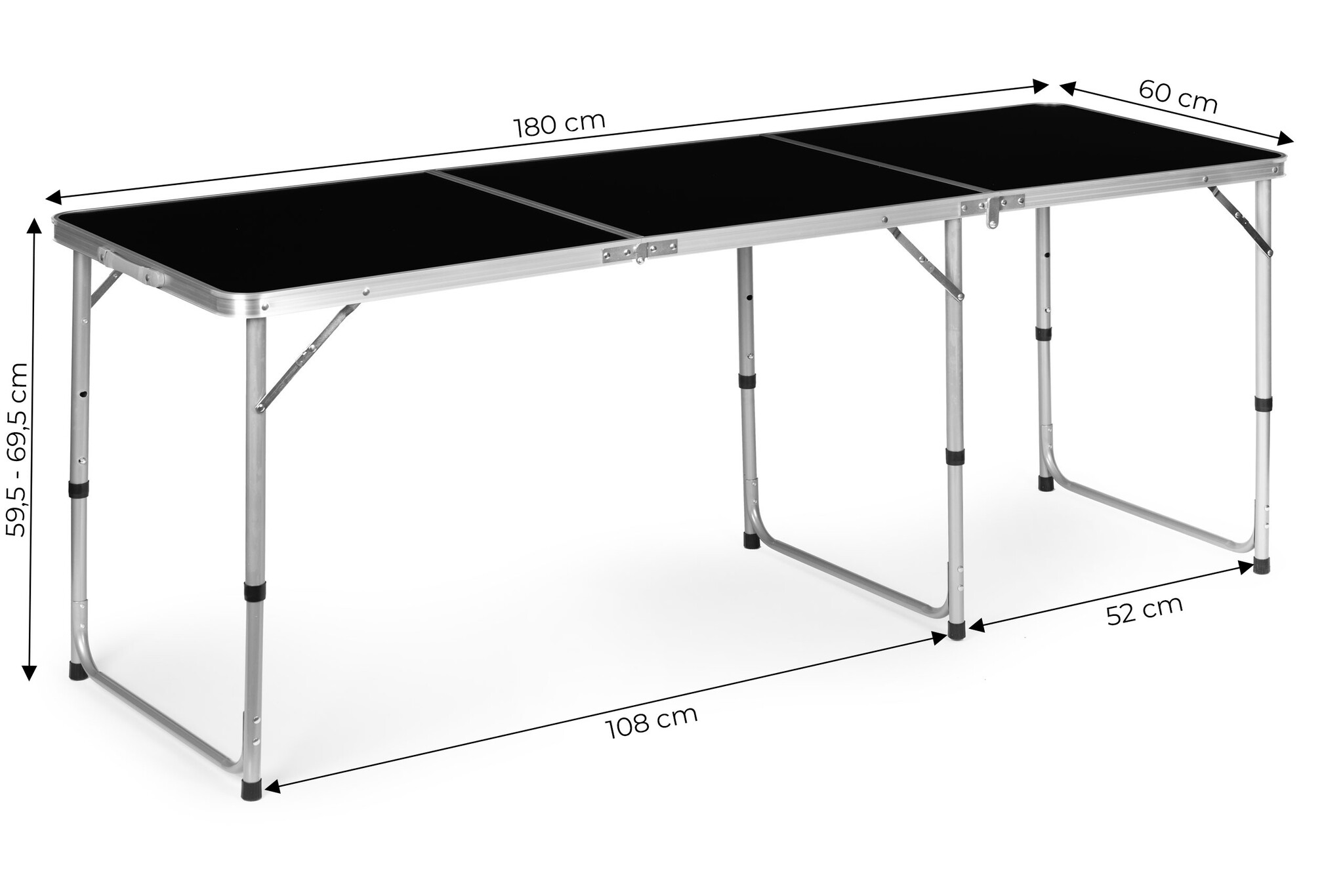 Inklapbare campingtafel - 180 x 60 cm - verstelbare hoogte - lichtgewicht