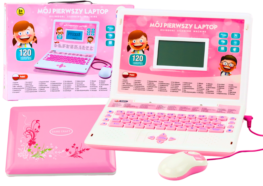 Kinder laptop - roze - 24 x 18 x 4 cm - tweetalig